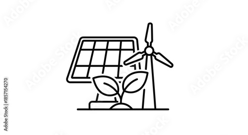 Renewable energy sources featuring solar panels and wind turbines for sustainable power generation