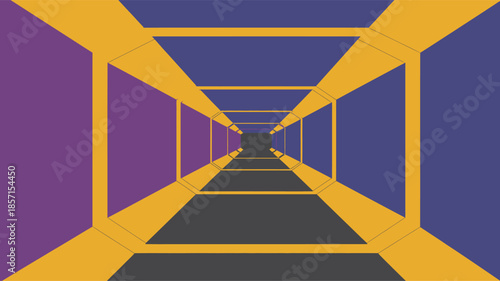 Futuristic tunnel with geometric shapes and vibrant colors