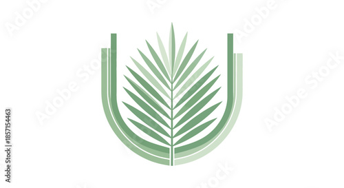 Minimalist abstract green palm leaf and horseshoe logo design for eco or nature branding