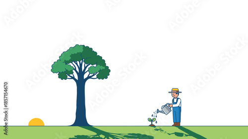 Nurturing Growth Dedicated Gardener Tends Young Plant Under the Warm Glimmer of a New Day's Sun