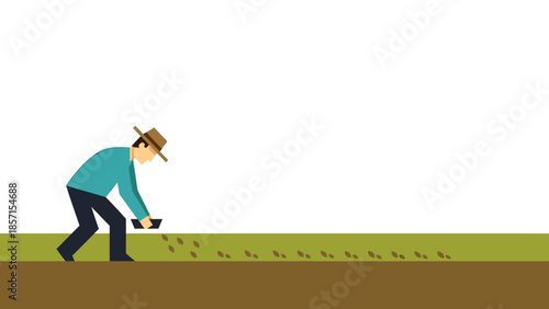 Farmer planting seeds in a field, representing agriculture and growth