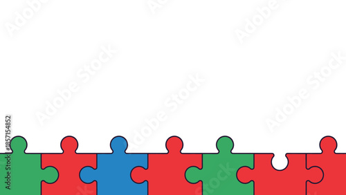 Brightly colored jigsaw puzzle pieces forming a collaborative border, highlighting a missing link
