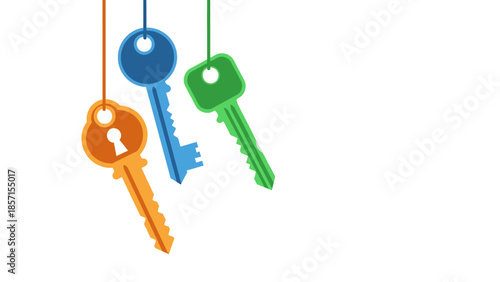 Unlock Your Potential A Trio of Colorful Keys Symbolizing Opportunity, Access, and Solutions