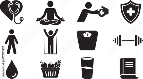 Fitness and health wellness icons set