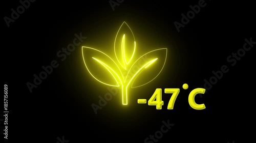Protection of the environment Weather forecast related.Glowing neon digital temperature display showing minus 47°C onblack background, futuristic LED-style number,Researches minus 47degrees centigrade