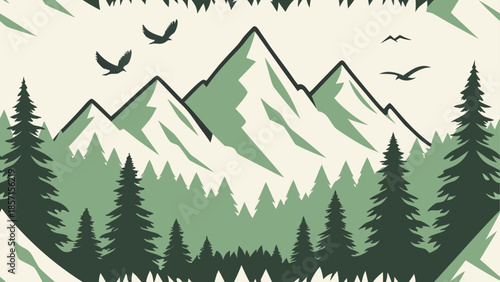 Serene mountain landscape with birds