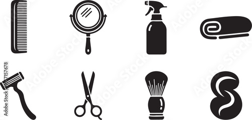 Barbershop tools and grooming essentials icons