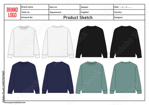 Multicolor long sleeve t shirt vector illustration template front and back