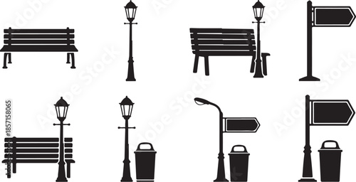 street furniture collection in black silhouettes