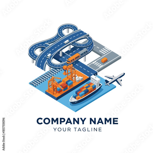 Logistics Transportation Hub with Cargo Ship Plane.