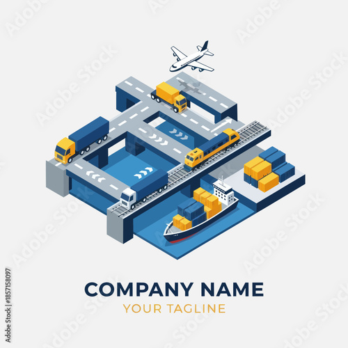 Isometric Logistics Hub with Transportation Modes.