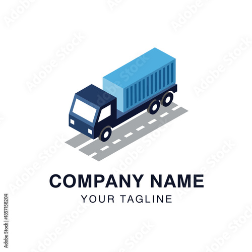 Blue Delivery Truck on Road Vector.