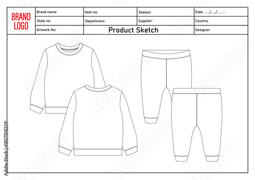 Sweatshirt and legging pant technical drawing vector illustration template for kids