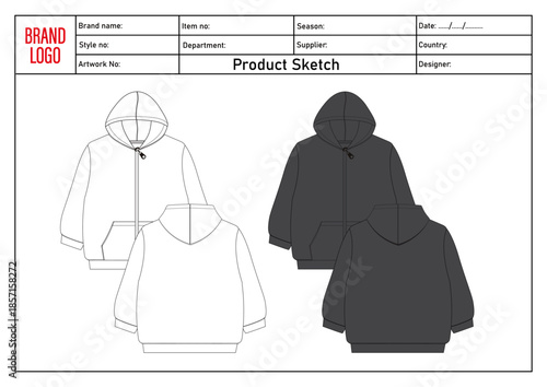Hoodie technical drawing vector illustration template for kids