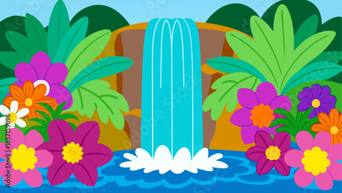 Vibrant tropical waterfall