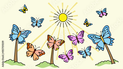 Vibrant butterflies in a sunlit meadow