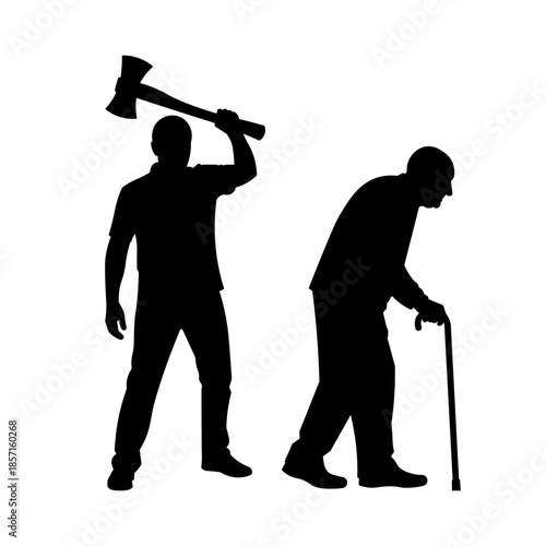 Violence and Elder Abuse Concept Silhouette Illustration.