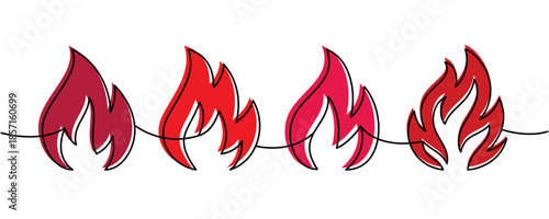 Colored seamless flame silhouettes. Vibrant vector line art divider for tattoo, decoration, and design projects