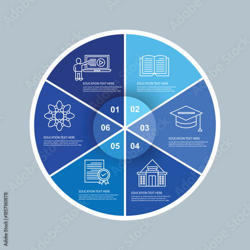 Education circle infographic template with 6 options. Process Timeline Chart