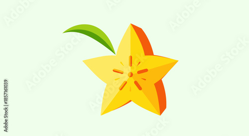 Creative depiction of a starfruit with vibrant colors and leafy accents for tropical fruit