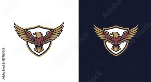 Majestic eagle emblem resting on shield design, conveying strength and protection through stylized