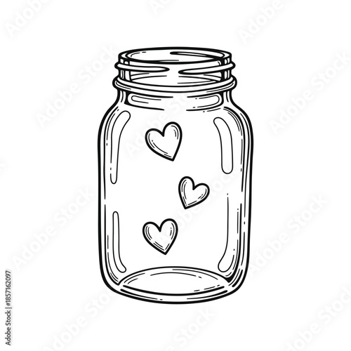 Hand drawn mason jar with hearts illustration Vector