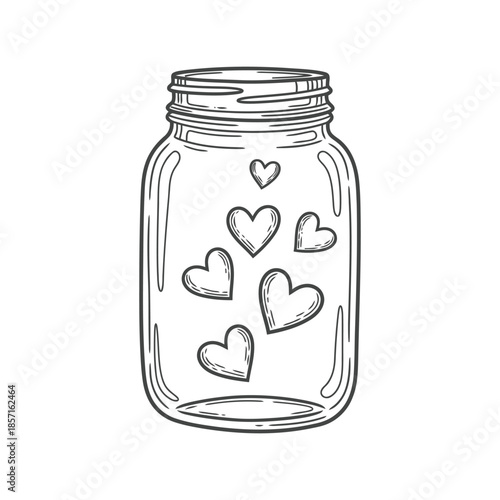Hand drawn mason jar with hearts illustration Vector