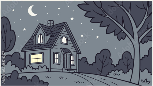 Cozy cottage under the night sky