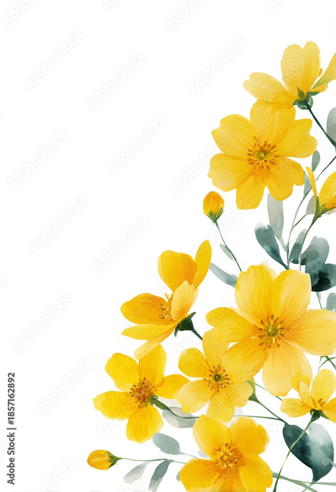 Obraz premium watercolor, yellow wildflowers on a white background pattern, border frame with white space in the middle, seamless design.