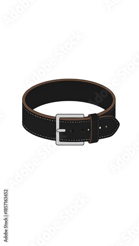 Graphic rendering of a black and brown belt with silver buckle on a white background