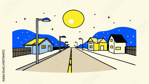 Quiet neighborhood street at night