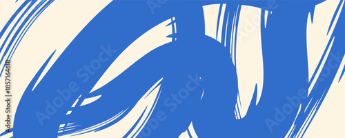 Vector blue bold curly brush stroke background. Hand drawn grunge texture with rough thick squiggle or curved brush line. Funky marker curly line background. Abstract contemporary poster.