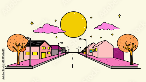 Colorful suburban street on a sunny day