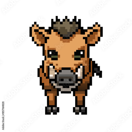 A pixel art illustration of a warthog with tusks and a mohawk looking forward.