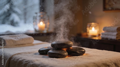 Wallpaper Mural Relaxing hot stones creating steam in a cozy winter spa   Torontodigital.ca