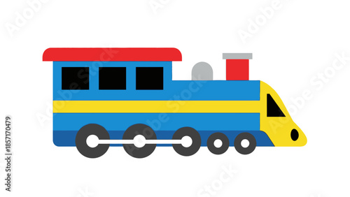 Colorful cartoon train isolated on white background, children's toy