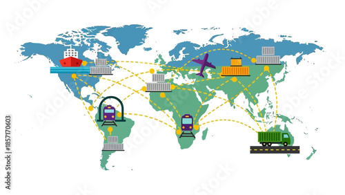 Global Logistics Network: Shipping, Air, Rail, and Truck Transportation Routes