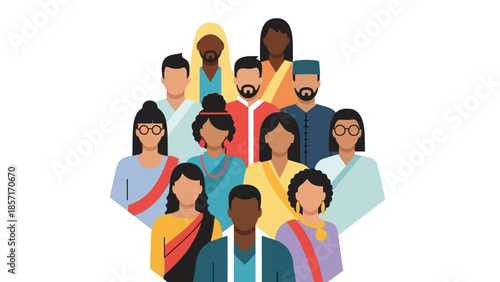 Diverse Group of People Cartoon Illustration, Unity and Community Concept