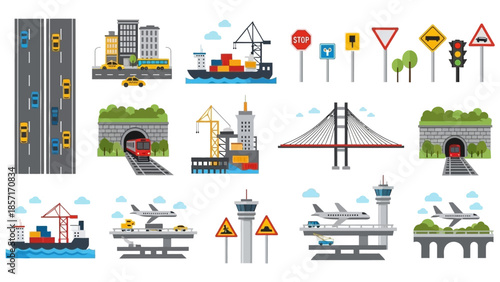 City Infrastructure and Transportation Elements - Road, Rail, Air, Sea, Bridges, Tunnels