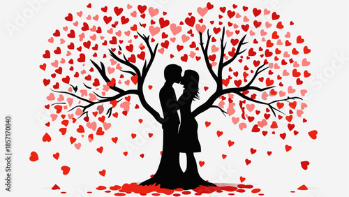 Couple under heart tree, isolated on white background