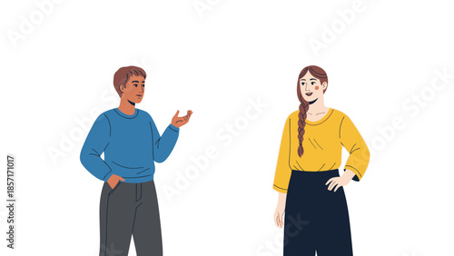 Diverse Couple Talking and Gesturing, Communication Concept Illustration