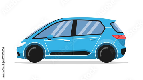 Modern Blue Family Car Illustration Isolated on White Background
