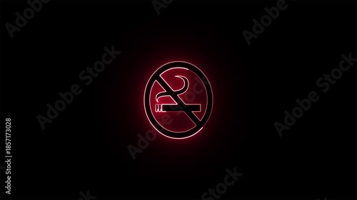 no smoking icon. glowing neon smoking forbidden nicotine animation black background.