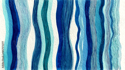 Abstract Blue and Teal Watercolor Stripes Keywords: abstract, watercolor, painting, art, stripes