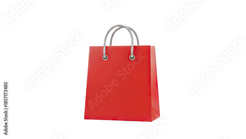 Red Shopping Bag with Silver Handles on transparent background