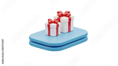 Two gifts on a blue platform on transparent background