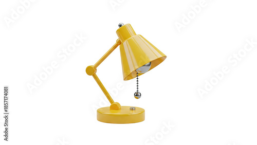 Yellow desk lamp with pull chain on transparent background