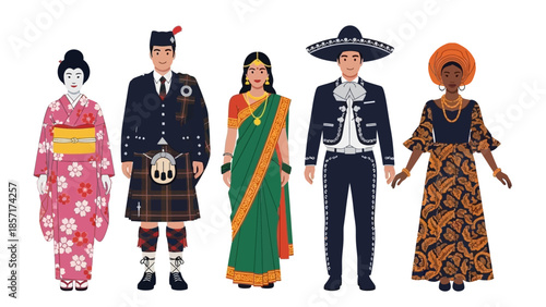 Diverse People in Traditional Cultural Clothing