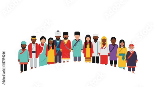 Diverse People Group Standing Together In Traditional Cultural Clothing