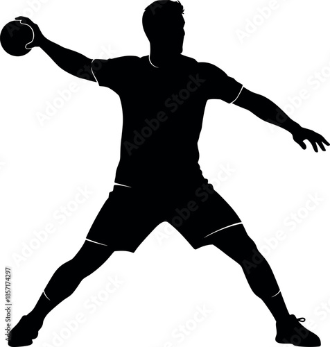 Black Silhouette of Male Athlete Throwing Ball in Dynamic Action Pose for Handball or Water Polo Sport